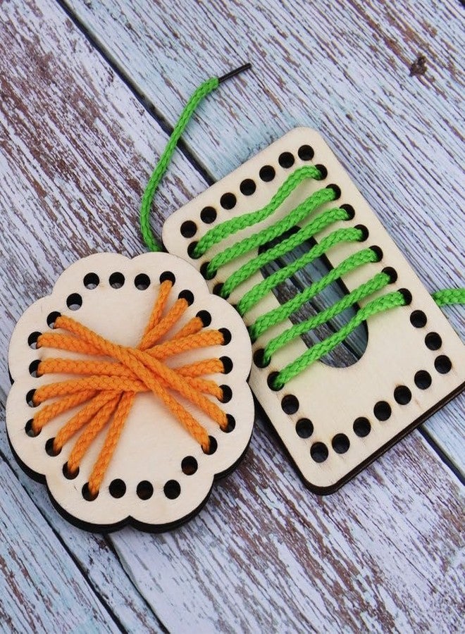 Curious Button Wooden Lacing Toy,Educational Threading Activity Puzzles,Learning Fine Motor Skill Travel Toy| Rectangle Shape Sewing Toy 1pc|Learning Montessori Activity Gift Toy for Kids - Image 1
